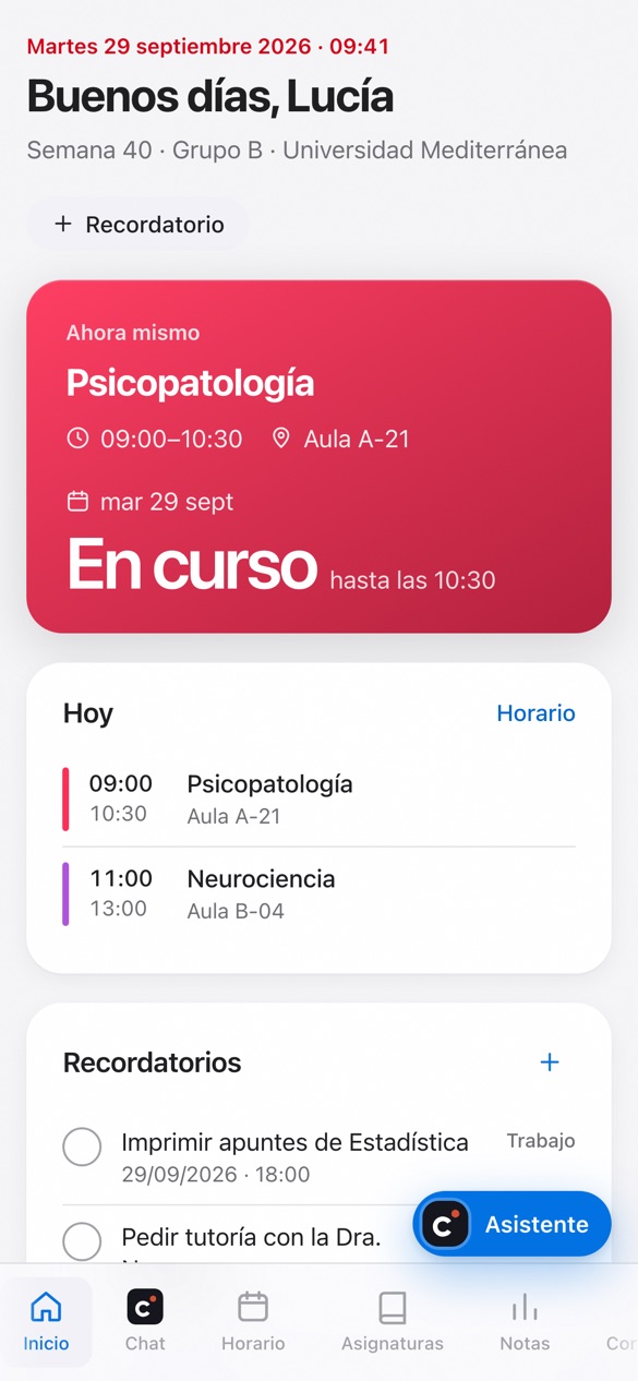 Una asignatura en classmait con sus documentos, lista para generar un test